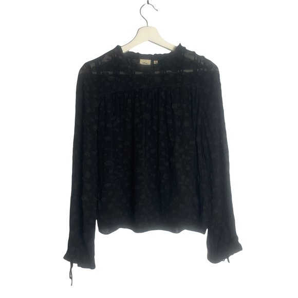 Aritzia Wilfred Lourdes Black Spotted Blouse Size XS Flowy Feminine - Picture 1 of 11